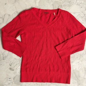 Elie Tahari Braided Cable Knit Textured V-Neck Sweater EUC